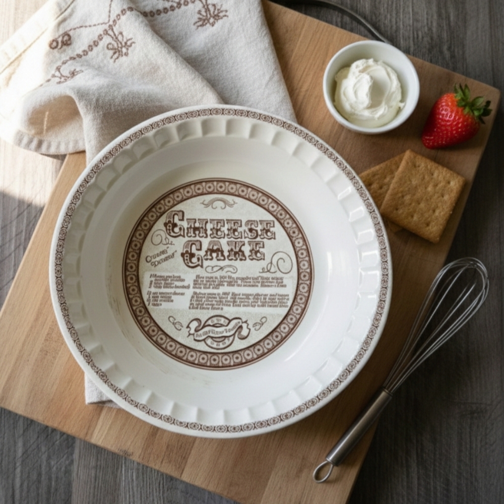 Royal China Jeannette Creamy Dreamy Cheesecake Recipe Brown Pie Plate Dish 10"